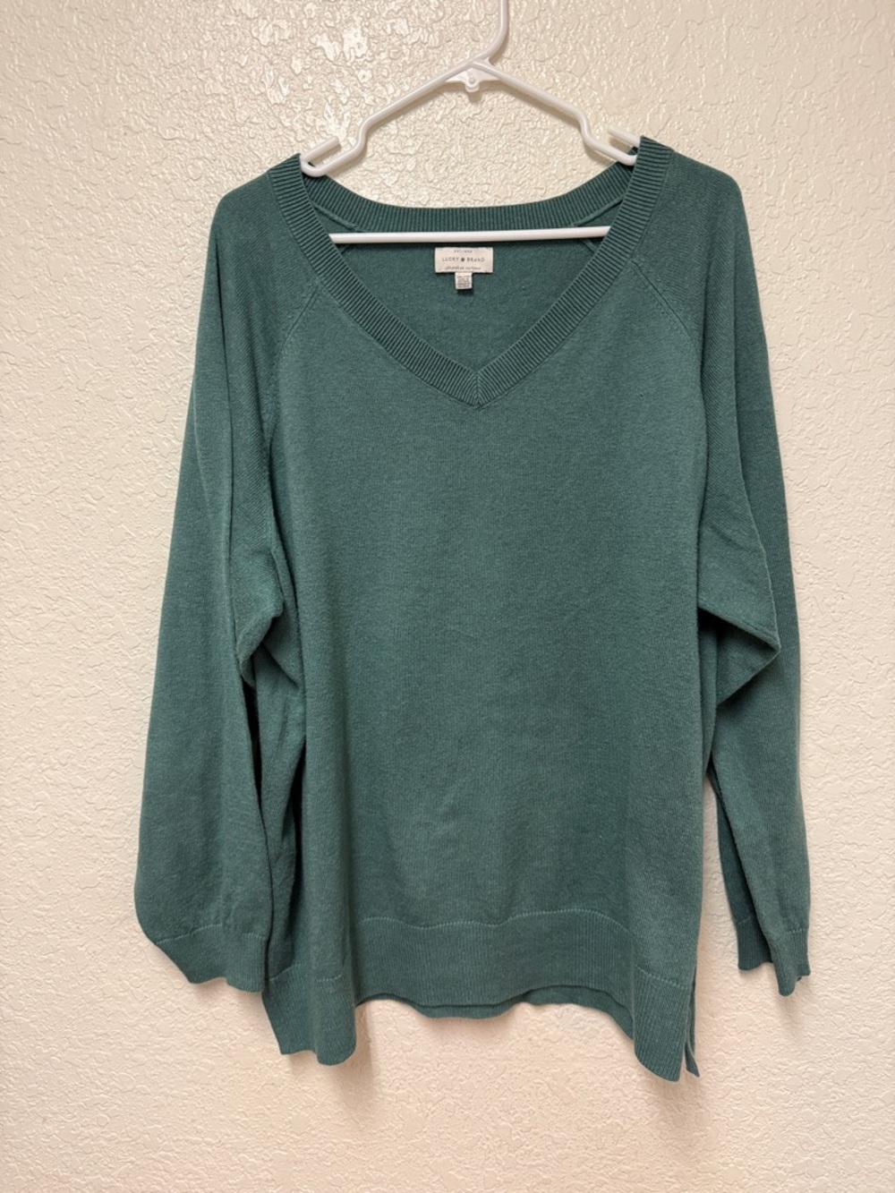 LUCKY BRAND Relaxed V-Neck Sweater in Teal Size XXL